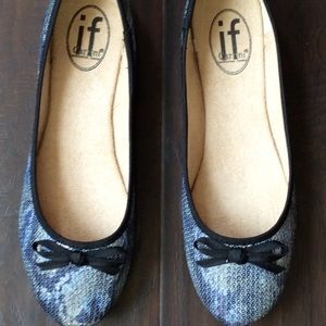 Carrini Sequin Bow Ballet Flat, Black Python